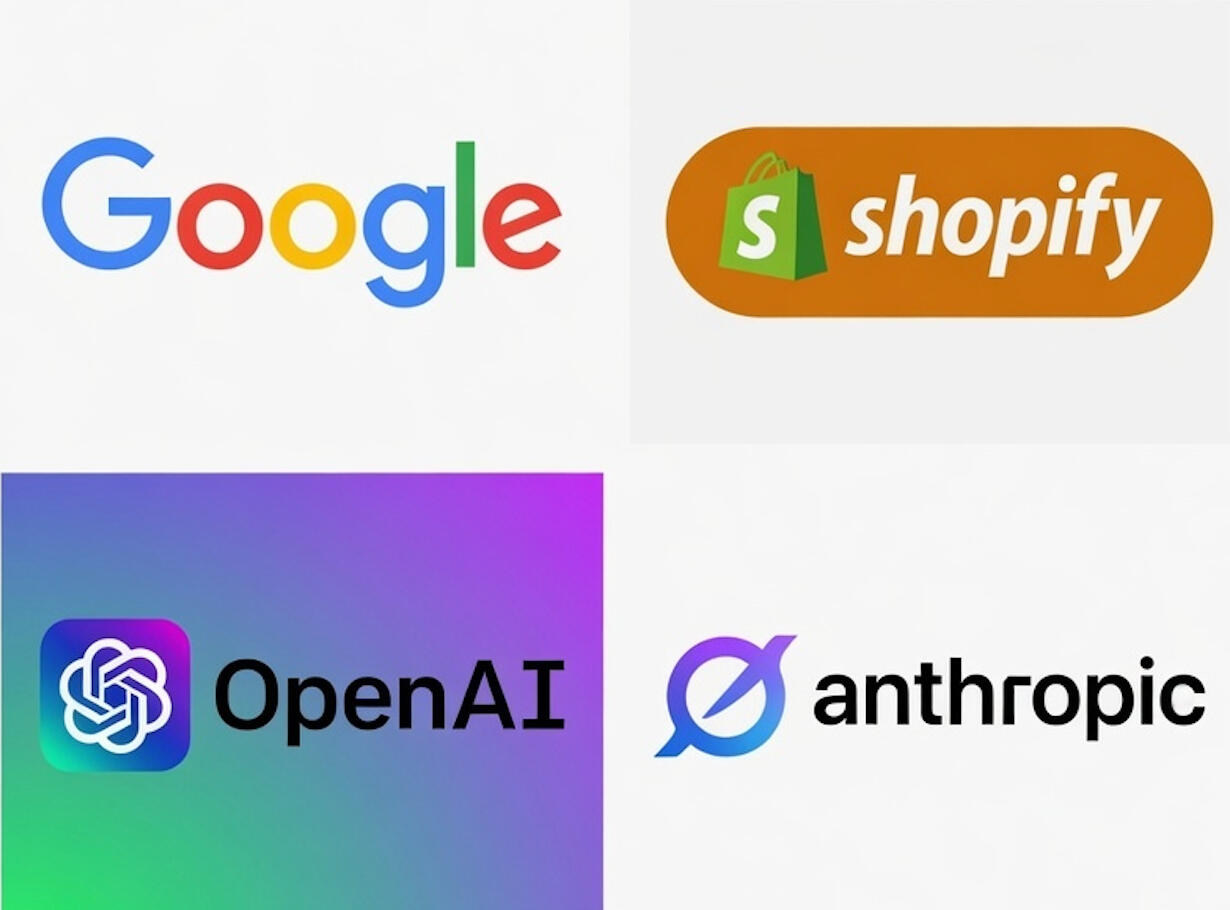 Google, Shopify, and OpenAI logos with text highlighting their requirements for AI agents: structured product data and verifiable brand signals